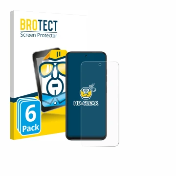 Vorderseite einer Produktverpackung mit dem Markenlogo BROTECT. Daneben ist das Gerät Infinix Smart 10 mit dem zugehörigen Dis