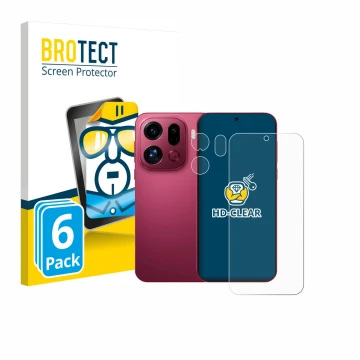 Vorderseite einer Produktverpackung mit dem Markenlogo BROTECT. Daneben ist das Gerät Oppo Find X9 Pro (Display+Kamera) mit de