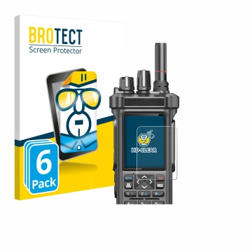 Vorderseite einer Produktverpackung mit dem Markenlogo BROTECT. Daneben ist das Gerät Radtel RT-950 Pro mit dem zugehörigen Di