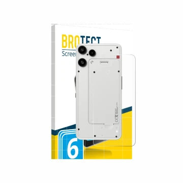 Vorderseite einer Produktverpackung mit dem Markenlogo BROTECT. Daneben ist das Gerät Nothing Phone (3a) Lite (Rückseite) mit 