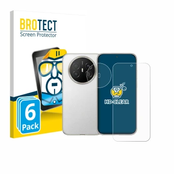 Vorderseite einer Produktverpackung mit dem Markenlogo BROTECT. Daneben ist das Gerät Huawei Mate 70 Air (Display+Kamera) mit 