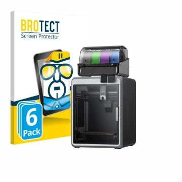 Vorderseite einer Produktverpackung mit dem Markenlogo BROTECT. Daneben ist das Gerät Creality K2 mit dem zugehörigen Displays