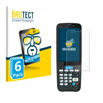 Vorderseite einer Produktverpackung mit dem Markenlogo BROTECT. Daneben ist das Gerät Unitech HT330 mit dem zugehörigen Displa