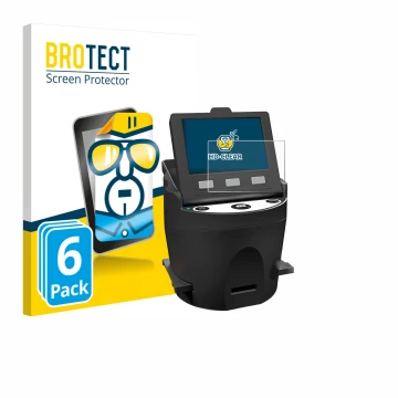 Vorderseite einer Produktverpackung mit dem Markenlogo BROTECT. Daneben ist das Gerät Kodak SCANZA mit dem zugehörigen Display