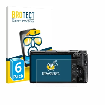 Vorderseite einer Produktverpackung mit dem Markenlogo BROTECT. Daneben ist das Gerät Ricoh GR IV HDF 2025 mit dem zugehörigen
