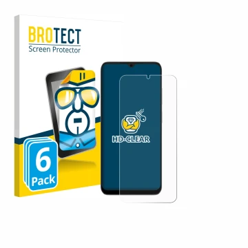 Vorderseite einer Produktverpackung mit dem Markenlogo BROTECT. Daneben ist das Gerät Doogee Note 56X mit dem zugehörigen Disp