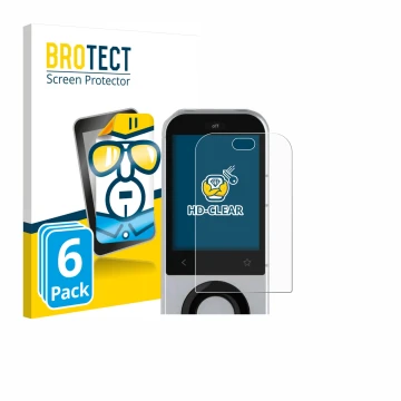 Vorderseite einer Produktverpackung mit dem Markenlogo BROTECT. Daneben ist das Gerät Sofabaton X2 mit dem zugehörigen Display