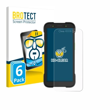 Vorderseite einer Produktverpackung mit dem Markenlogo BROTECT. Daneben ist das Gerät Zebra TC701 mit dem zugehörigen Displays