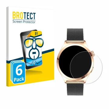 Vorderseite einer Produktverpackung mit dem Markenlogo BROTECT. Daneben ist das Gerät Niolina Smartwatch 1.27
