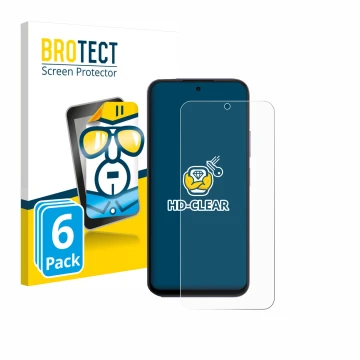 Vorderseite einer Produktverpackung mit dem Markenlogo BROTECT. Daneben ist das Gerät Oppo A6x 4G mit dem zugehörigen Displays