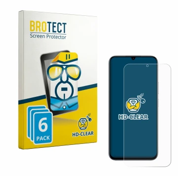 Vorderseite einer Produktverpackung mit dem Markenlogo BROTECT. Daneben ist das Gerät realme C100 4G mit dem zugehörigen Displ