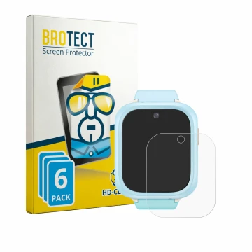 Vorderseite einer Produktverpackung mit dem Markenlogo BROTECT. Daneben ist das Gerät TCL Kids Watch K5 mit dem zugehörigen Di