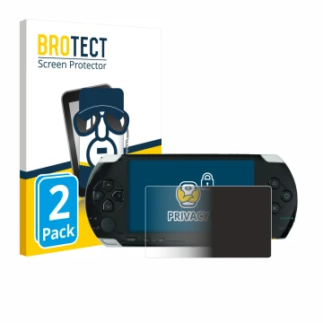 Vorderseite einer Produktverpackung mit dem Markenlogo BROTECT. Daneben ist das Gerät Sony PSP 1000 mit dem zugehörigen Displa