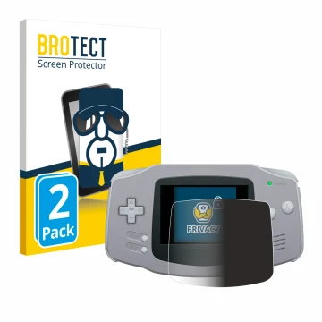 Vorderseite einer Produktverpackung mit dem Markenlogo BROTECT. Daneben ist das Gerät Nintendo Gameboy Advance GBA mit dem zug