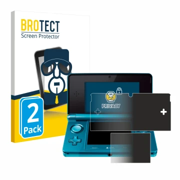 Vorderseite einer Produktverpackung mit dem Markenlogo BROTECT. Daneben ist das Gerät Nintendo 3DS mit dem zugehörigen Display