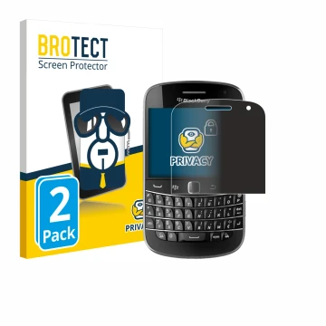 Vorderseite einer Produktverpackung mit dem Markenlogo BROTECT. Daneben ist das Gerät RIM BlackBerry Bold Touch 9900 mit dem z