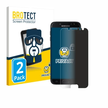 Vorderseite einer Produktverpackung mit dem Markenlogo BROTECT. Daneben ist das Gerät Samsung Galaxy J7 Pro mit dem zugehörige