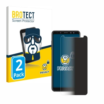 Vorderseite einer Produktverpackung mit dem Markenlogo BROTECT. Daneben ist das Gerät Samsung Galaxy A8 2018 mit dem zugehörig