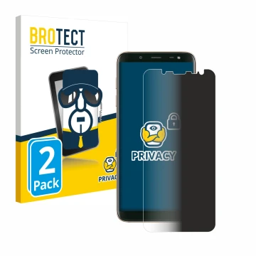 Vorderseite einer Produktverpackung mit dem Markenlogo BROTECT. Daneben ist das Gerät Samsung Galaxy J6 2018 mit dem zugehörig