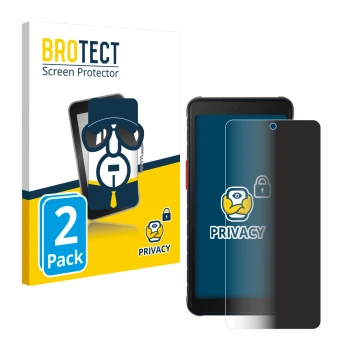 Vorderseite einer Produktverpackung mit dem Markenlogo BROTECT. Daneben ist das Gerät Samsung Galaxy XCover 5 mit dem zugehöri