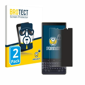 Vorderseite einer Produktverpackung mit dem Markenlogo BROTECT. Daneben ist das Gerät BlackBerry Key2 LE mit dem zugehörigen D