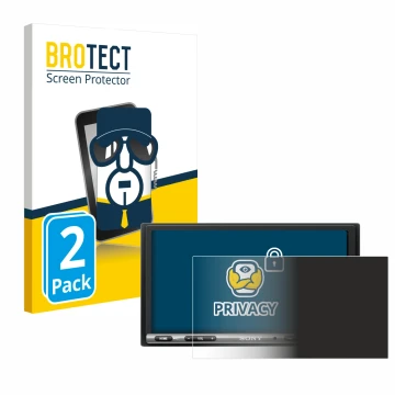 Vorderseite einer Produktverpackung mit dem Markenlogo BROTECT. Daneben ist das Gerät Sony XAV-AX3005DB mit dem zugehörigen Di