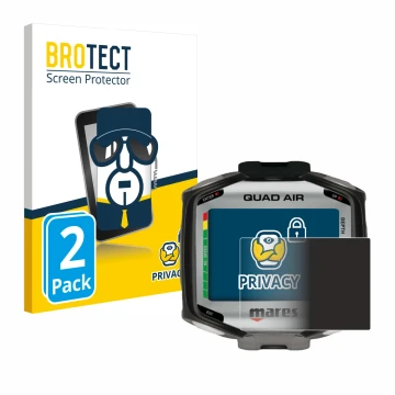 Vorderseite einer Produktverpackung mit dem Markenlogo BROTECT. Daneben ist das Gerät Mares Quad Air mit dem zugehörigen Displ