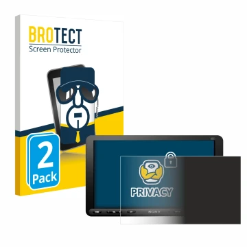 Vorderseite einer Produktverpackung mit dem Markenlogo BROTECT. Daneben ist das Gerät Sony XAV-AX8050D mit dem zugehörigen Dis