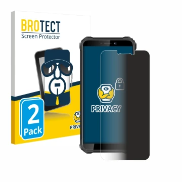 Vorderseite einer Produktverpackung mit dem Markenlogo BROTECT. Daneben ist das Gerät Oukitel WP5 Pro mit dem zugehörigen Disp