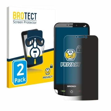 Vorderseite einer Produktverpackung mit dem Markenlogo BROTECT. Daneben ist das Gerät Brondi Amico Dual Sim mit dem zugehörige