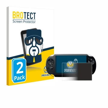 Vorderseite einer Produktverpackung mit dem Markenlogo BROTECT. Daneben ist das Gerät Sony Playstation PS Vita mit dem zugehör