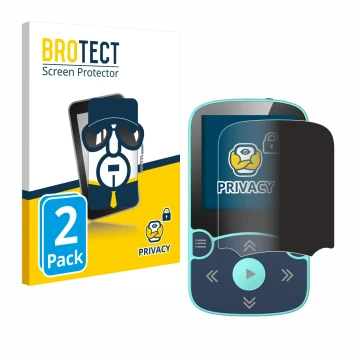 Vorderseite einer Produktverpackung mit dem Markenlogo BROTECT. Daneben ist das Gerät AGPtek A65X MP3 Player with clip mit dem