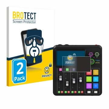 Vorderseite einer Produktverpackung mit dem Markenlogo BROTECT. Daneben ist das Gerät Rode Rodecaster Duo mit dem zugehörigen 