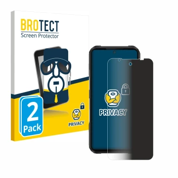 Vorderseite einer Produktverpackung mit dem Markenlogo BROTECT. Daneben ist das Gerät Doogee V20 Pro mit dem zugehörigen Displ