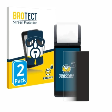 Vorderseite einer Produktverpackung mit dem Markenlogo BROTECT. Daneben ist das Gerät myPOS Pro mit dem zugehörigen Displaysch