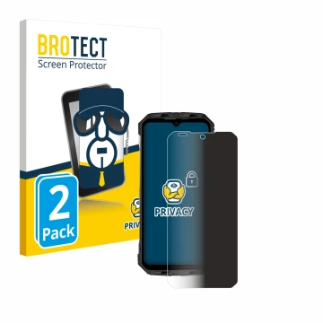 Vorderseite einer Produktverpackung mit dem Markenlogo BROTECT. Daneben ist das Gerät Doogee S110 mit dem zugehörigen Displays