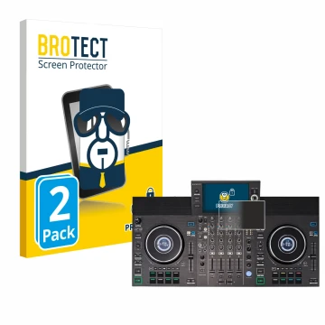 Vorderseite einer Produktverpackung mit dem Markenlogo BROTECT. Daneben ist das Gerät Denon DJ SC LIVE 4 mit dem zugehörigen D