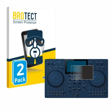 Vorderseite einer Produktverpackung mit dem Markenlogo BROTECT. Daneben ist das Gerät AlphaTheta OMNIS-Duo mit dem zugehörigen