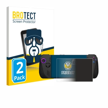 Vorderseite einer Produktverpackung mit dem Markenlogo BROTECT. Daneben ist das Gerät ASUS ROG Ally X (2024) mit dem zugehörig