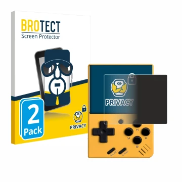 Vorderseite einer Produktverpackung mit dem Markenlogo BROTECT. Daneben ist das Gerät Miyoo Mini V4 mit dem zugehörigen Displa