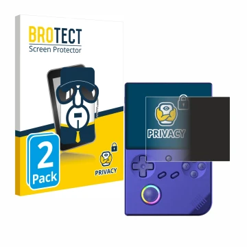 Vorderseite einer Produktverpackung mit dem Markenlogo BROTECT. Daneben ist das Gerät Anbernic RG40XXV mit dem zugehörigen Dis