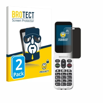 Vorderseite einer Produktverpackung mit dem Markenlogo BROTECT. Daneben ist das Gerät Doro Leva L20 mit dem zugehörigen Displa