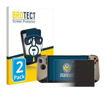 Vorderseite einer Produktverpackung mit dem Markenlogo BROTECT. Daneben ist das Gerät MSI Claw 8 AI+ mit dem zugehörigen Displ