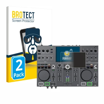 Vorderseite einer Produktverpackung mit dem Markenlogo BROTECT. Daneben ist das Gerät Denon DJ Prime Go+ mit dem zugehörigen D
