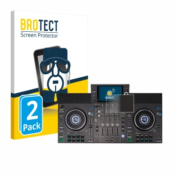 Vorderseite einer Produktverpackung mit dem Markenlogo BROTECT. Daneben ist das Gerät Denon DJ SC LIVE 4 (Jog) mit dem zugehör