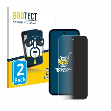 Vorderseite einer Produktverpackung mit dem Markenlogo BROTECT. Daneben ist das Gerät Google Pixel 9a mit dem zugehörigen Disp