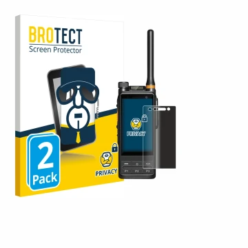 Vorderseite einer Produktverpackung mit dem Markenlogo BROTECT. Daneben ist das Gerät Hytera PDC680 mit dem zugehörigen Displa