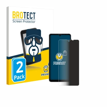 Vorderseite einer Produktverpackung mit dem Markenlogo BROTECT. Daneben ist das Gerät Sharp Aquos Sense 8 mit dem zugehörigen 