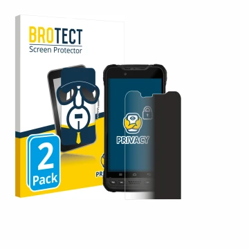 Vorderseite einer Produktverpackung mit dem Markenlogo BROTECT. Daneben ist das Gerät Zebra Xplore M60 mit dem zugehörigen Dis