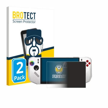 Vorderseite einer Produktverpackung mit dem Markenlogo BROTECT. Daneben ist das Gerät MSI Claw A8 BZ2EM mit dem zugehörigen Di